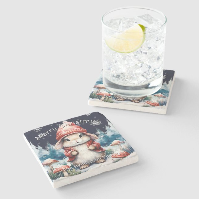 Porta-copo De Pedra Coelhinho de Natal Impressionante Personalizado (Lateral)