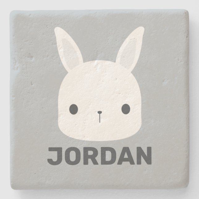 Porta-copo De Pedra Coelho Bonito com Nome Personalizado (Frente)