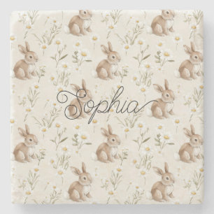 Porta-copo De Pedra Coelhos Bunny Flores de Margarida