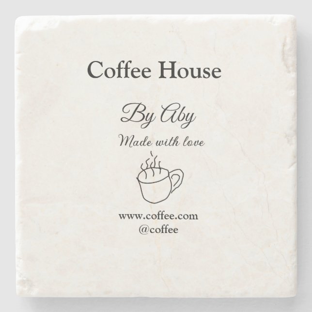 Porta-copo De Pedra Coffee house made with love add text website socia (Frente)