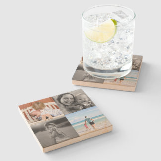 Porta-copo De Pedra Colagem de Fotos em Quadrado