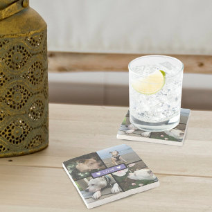 Porta-copo De Pedra Colagem de Fotos Moderno Roxo