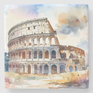 Porta-copo De Pedra Coliseu Roma, Itália, em estilo aquarela
