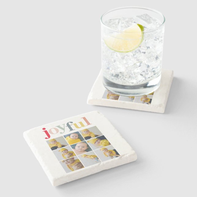 Porta-copo De Pedra Collage Photo | Presente de férias alegres (Lateral)