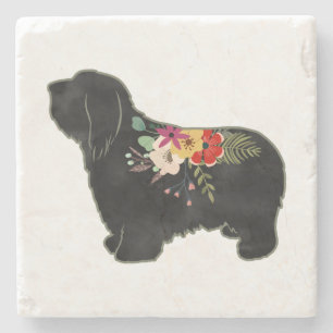 Porta-copo De Pedra Collie Dog Breed Boho Silhouette Floral Rua