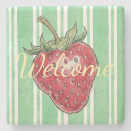 Porta-copo De Pedra Colorful bright green strips Red strawberry Chic