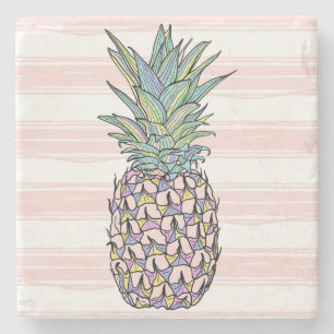Porta-copo De Pedra Colorful vintage pineapple illustration.