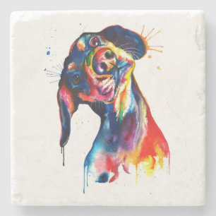 Porta-copo De Pedra Colorida Porta copos Dachshund de Aquarela