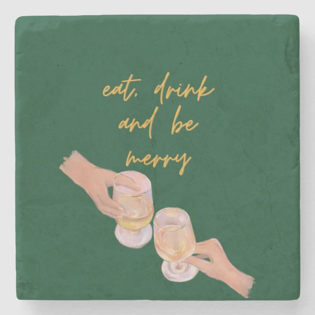 Porta-copo De Pedra Coma, beba e seja Feliz, Feliz, Natal, Retro (Frente)