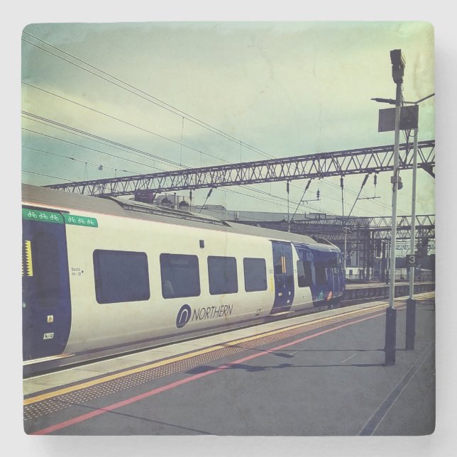 Porta-copo De Pedra Comboio azul e branco (Frente)