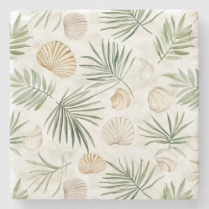 Porta-copo De Pedra Conchas de Praia Verde Creme