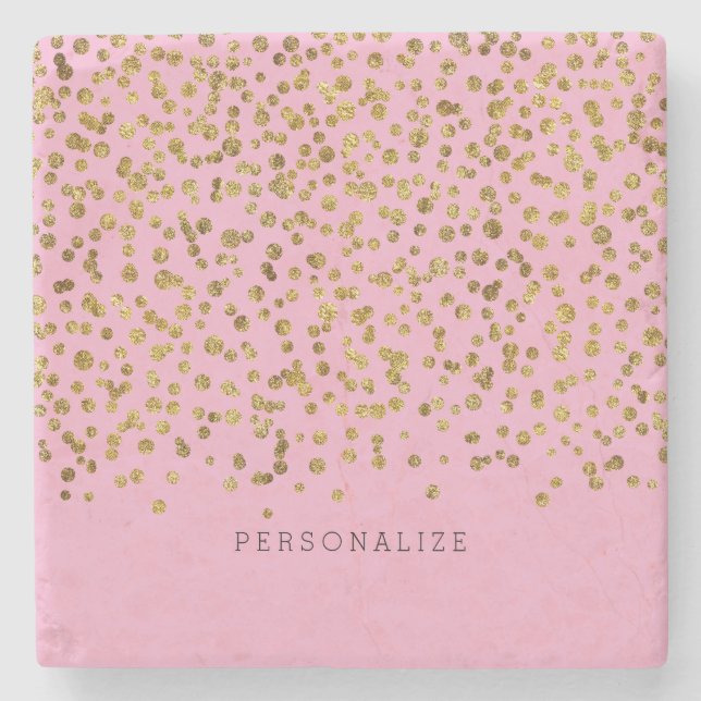 Porta-copo De Pedra Confete Glam Dourado e Rosa (Frente)