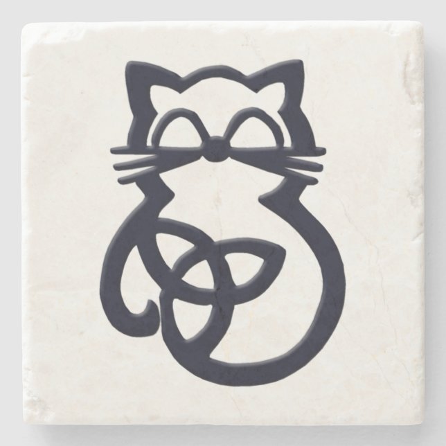 Porta-copo De Pedra Conjunto de apoio para gato Nó da Trindade Negra C (Frente)
