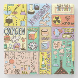 Porta-copo De Pedra Conjunto de Ilustração de Vintage de Química Scien