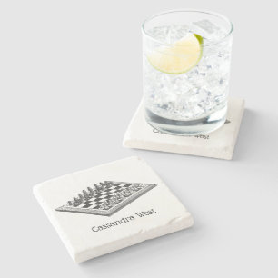 Porta-copo De Pedra Conselho de xadrez e peças de xadrez Vintage Art