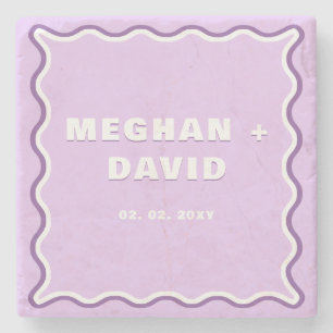 Porta-copo De Pedra Convite de Casamento Lilás Curva Ondulada Retro Zi