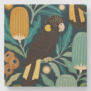 Porta-copo De Pedra Copo Americano de Flor Nativa de Cacatua-Preta e B