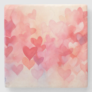 Porta-copo De Pedra Cor de Água Moderna Corações Vermelho Padrão