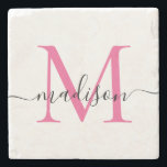 Porta-copo De Pedra Cor-de-rosa magenta magenta personalizada elegante<br><div class="desc">Elegante personalizado magenta-rosa-rosa-quente monograma com nome de script Na moda Porta copos Stone</div>