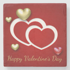 Porta-copo De Pedra Corações do Namorados Dourado Vermelho Moderno