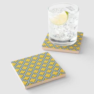 Porta-copo De Pedra Corante amarelo e azul-bebê, latido, quatrefoil