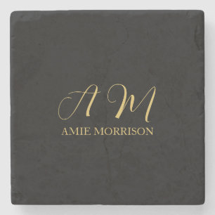 Porta-copo De Pedra Cores Ouro Preto Monograma Letra Inicial Nome