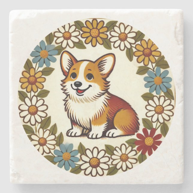 Porta-copo De Pedra Corgi Daisy (Frente)