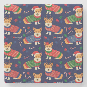 Porta-copo De Pedra Corgis de Natal: Ilustração Vintage Festiva.