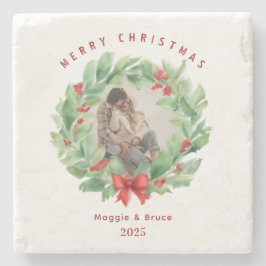 Porta-copo De Pedra coroa de Natal em foto personalizada aquarela