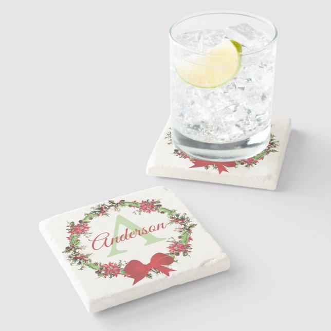 Porta-copo De Pedra Coroa de Natal personalizada (Lateral)