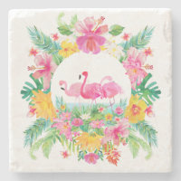 Coroa Tropical Floral e Flamingos Rosa