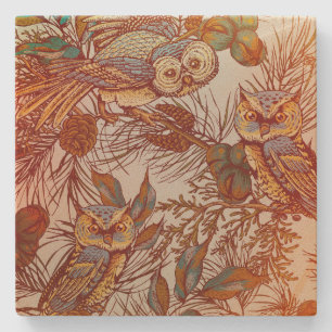 Porta-copo De Pedra Coruja queda pinecone vintage padrão laranja azul