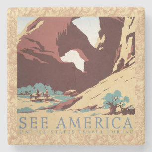 Porta-copo De Pedra Cowboy Desert Vintage Cavalos Ocidentais