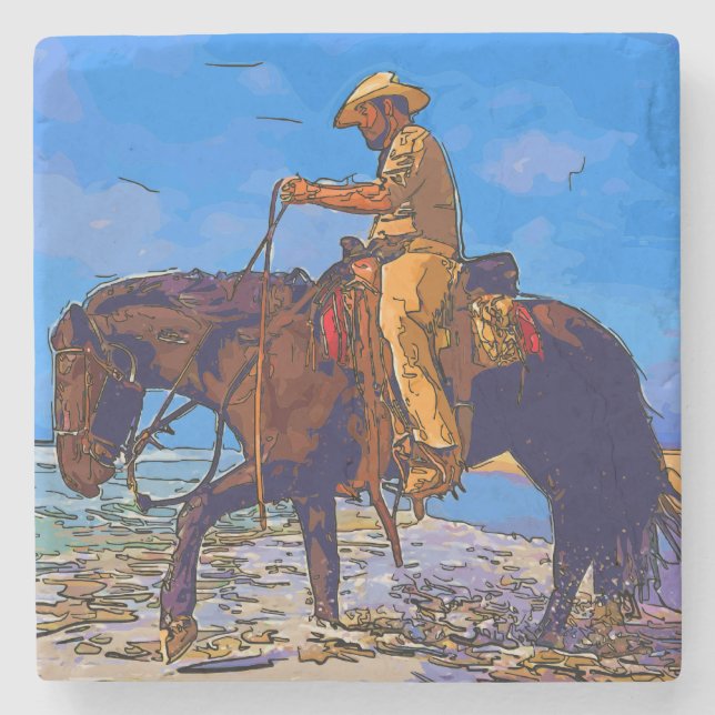 Porta-copo De Pedra Cowboy montado (Frente)