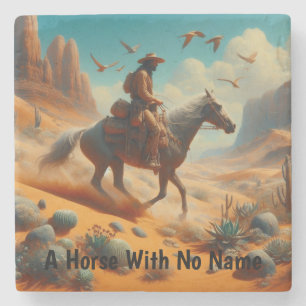 Porta-copo De Pedra Cowboy solitário no Deserto Canyon - Arte Surreal