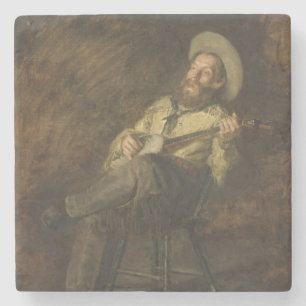 Porta-copo De Pedra Cowboy Tocando o Banjo e Cantando Bluegrass