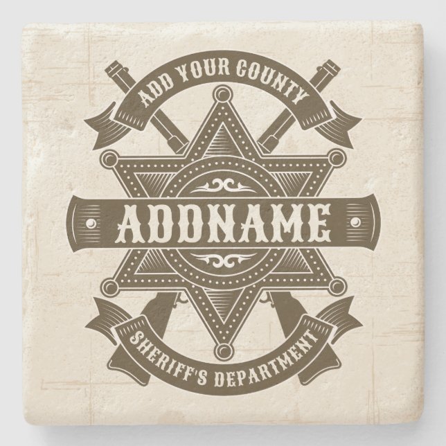 Porta-copo De Pedra Crachá de fuzis-adjuntos do Xerife Oeste Personali (Frente)