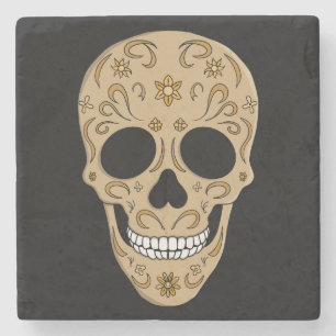 Porta-copo De Pedra Cranio de Açúcar Floral Dia de los Muertos
