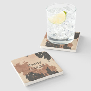 Porta-copo De Pedra Cream Brown Cowhide