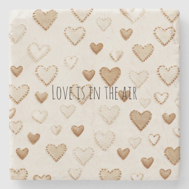 Porta-copo De Pedra Cream & Brown Hearts   (Frente)