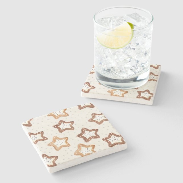 Porta-copo De Pedra Cream White Stars Natal (Lateral)