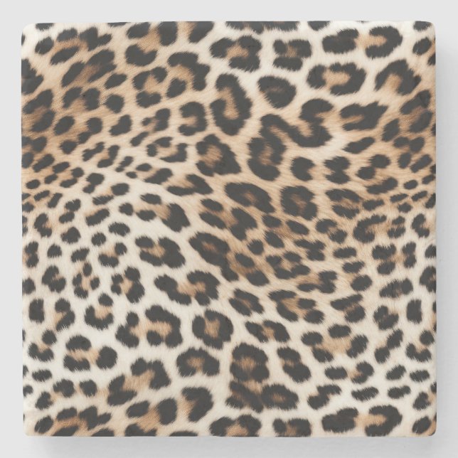 Porta-copo De Pedra Creme Black Leopardo Print (Frente)