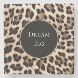 Porta-copo De Pedra Creme Leopardo Animal Dourado Brilho