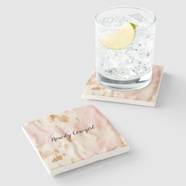 Porta-copo De Pedra Creme Rosa, Southwest Cowgirl Cowhide (Lateral)