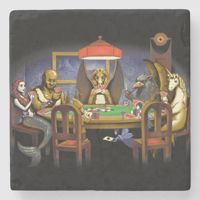 Porta-copo De Pedra Criaturas Míticas Jogando Pôquer (Frente)