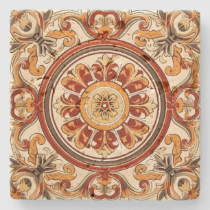 Porta-copo De Pedra Crie Seu Próprio Amarelo Dourado Vintage Floral Ve