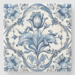 Porta-copo De Pedra Crie Seu Próprio Azulejo de Flor de Chinoiserie Az