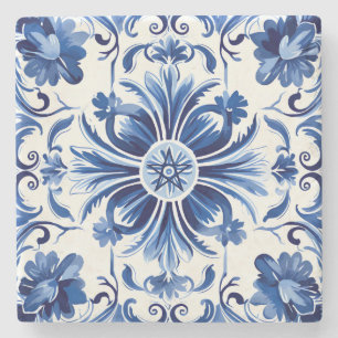 Porta-copo De Pedra Crie Seu Próprio Azulejo Estilo Talavera Azul-Mari