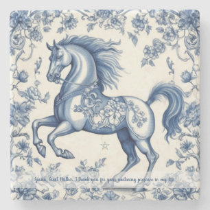 Porta-copo De Pedra Crie Seu Próprio Cavalo Floral Azul em Chinoiserie