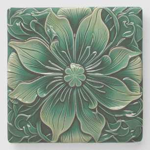 Porta-copo De Pedra Crie Seu Próprio Falso Esmaltado Floral Verde Jade